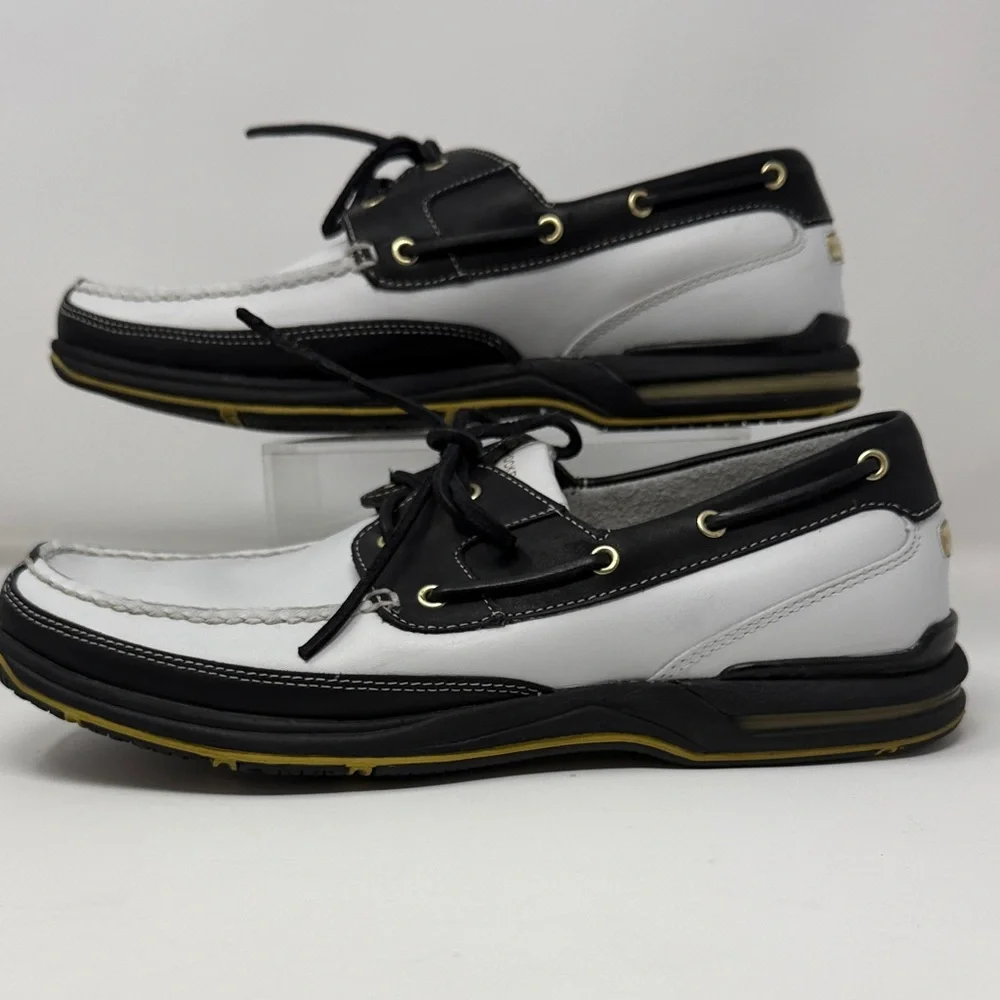 Rockport Leather Black and White Boat Shoes